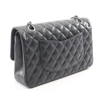 マトラッセ Wフラップ Wチェーンショルダーバッグ キャビアスキン ブラック シルバー金具 シャネル バッグ CHANEL
