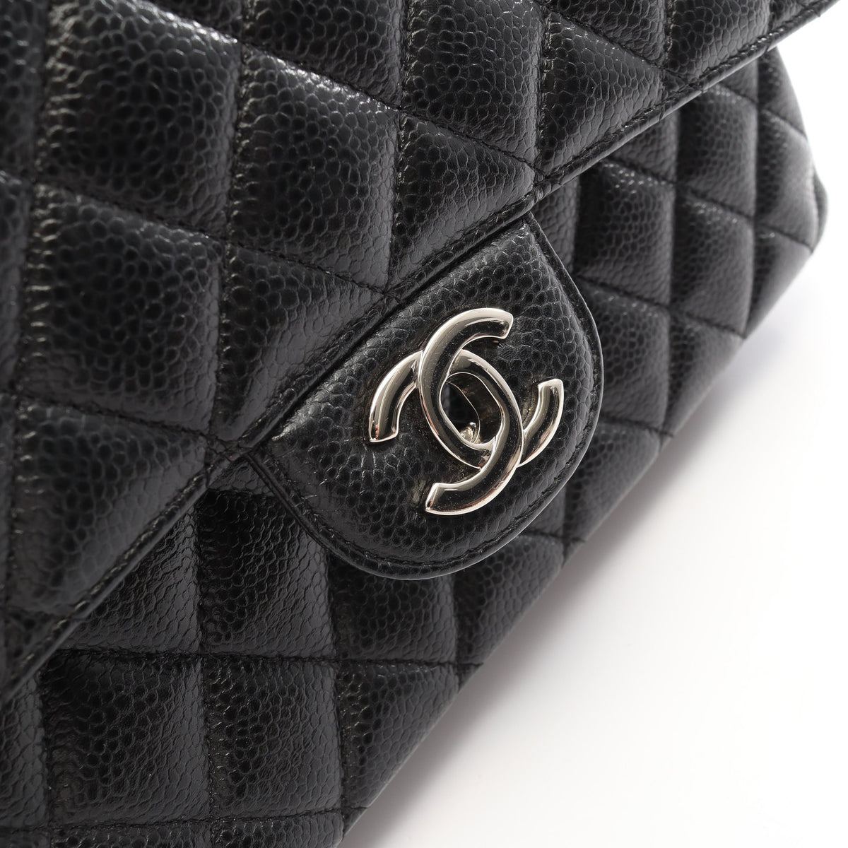 マトラッセ Wフラップ Wチェーンショルダーバッグ キャビアスキン ブラック シルバー金具 シャネル バッグ CHANEL