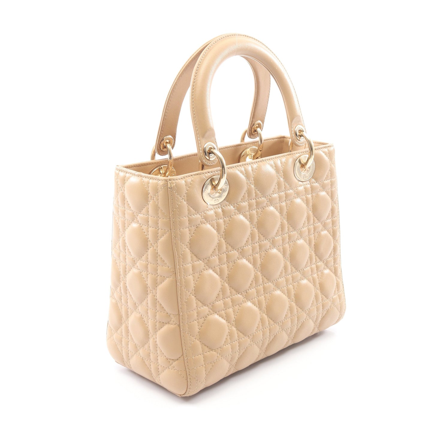 LADY DIOR レディディオール カナージュ 2WAY ハンドバッグ レザー ベージュ クリスチャンディオール