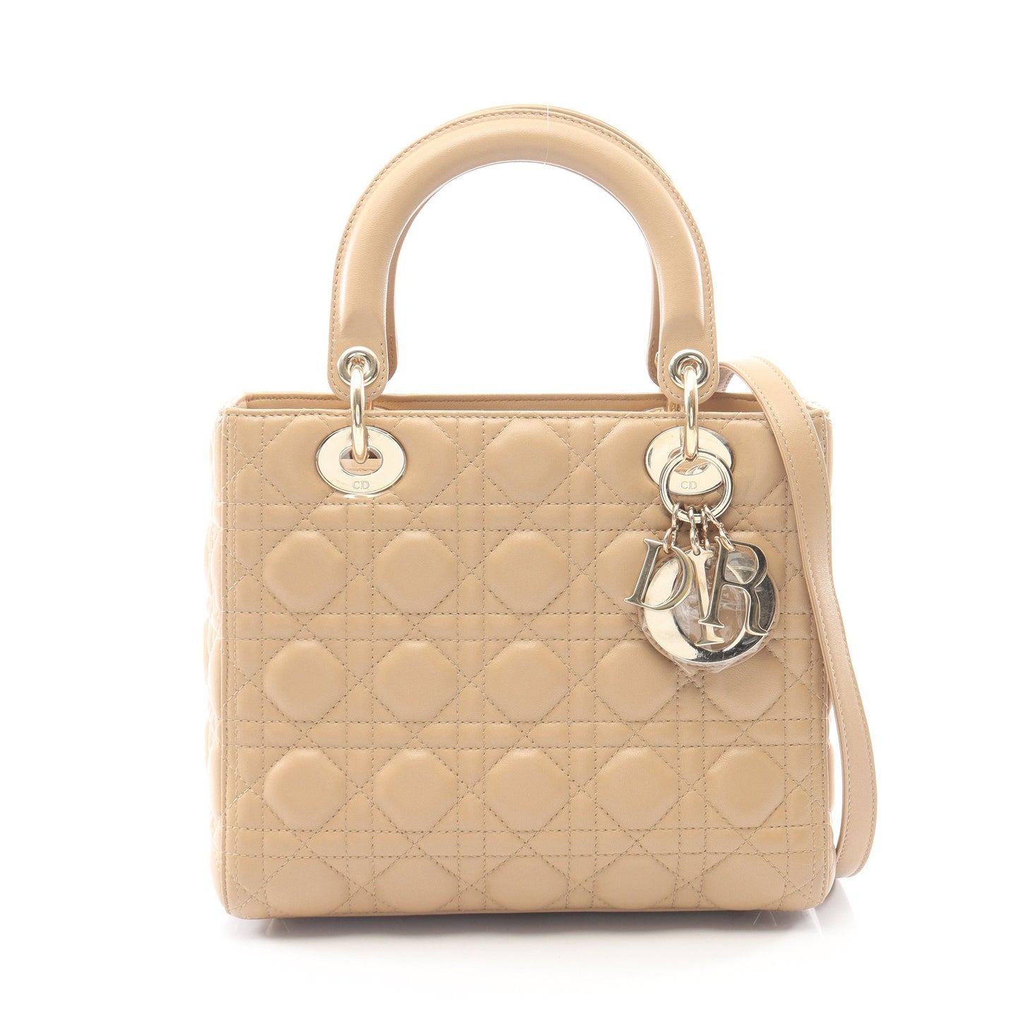 LADY DIOR レディディオール カナージュ 2WAY ハンドバッグ レザー ベージュ クリスチャンディオール