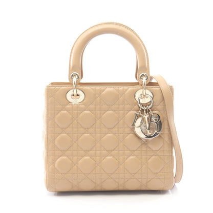 LADY DIOR レディディオール カナージュ 2WAY ハンドバッグ レザー ベージュ クリスチャンディオール
