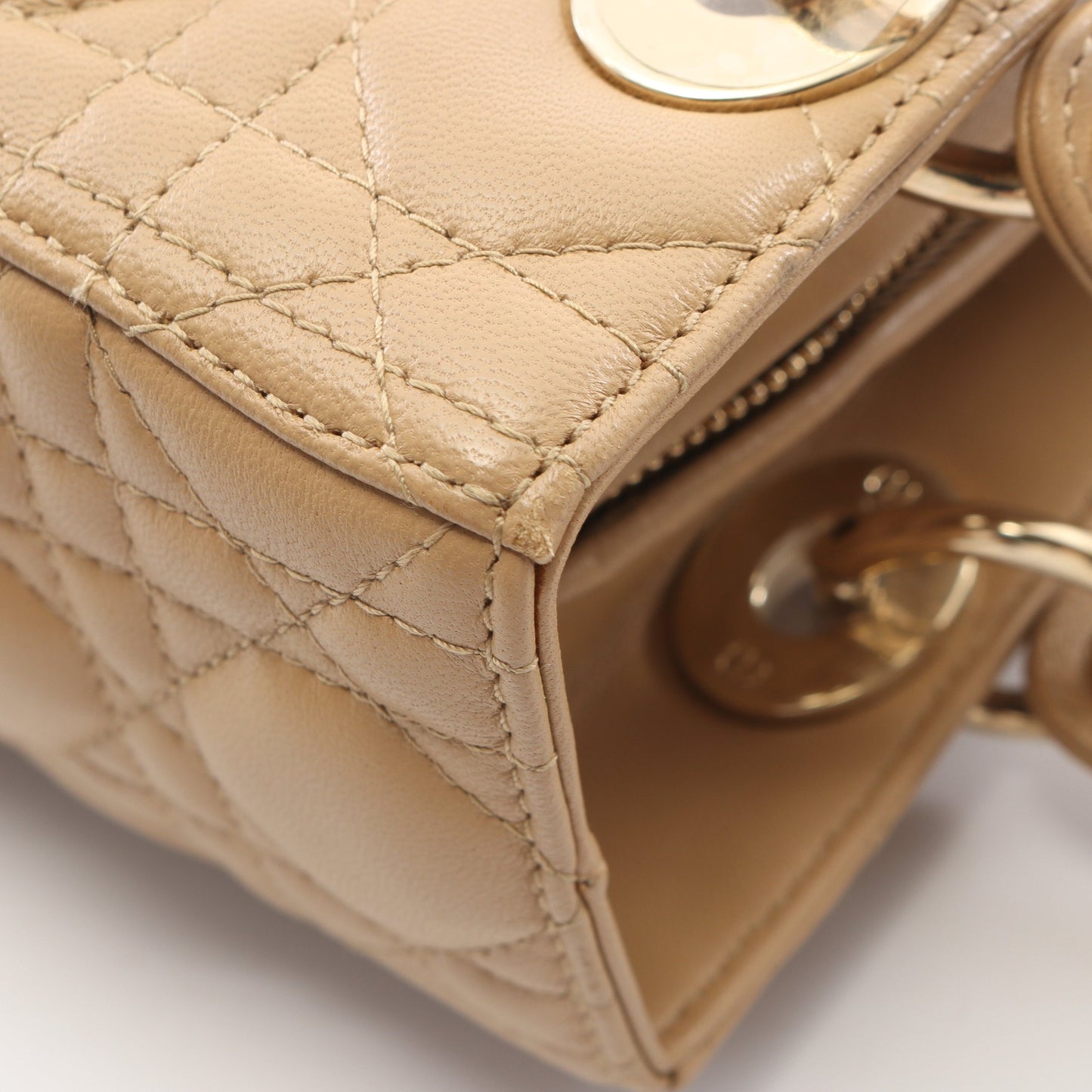 LADY DIOR レディディオール カナージュ 2WAY ハンドバッグ レザー ベージュ クリスチャンディオール