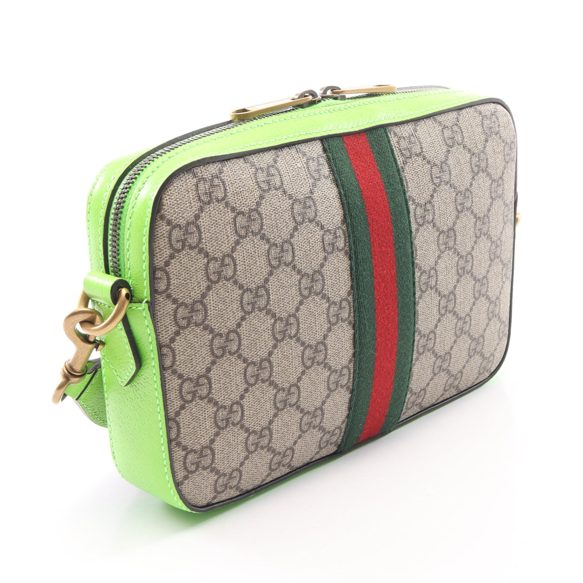 GGスプリーム シェリーライン ショルダーバッグ PVC レザー ベージュ イエローグリーン グッチ バッグ GUCCI
