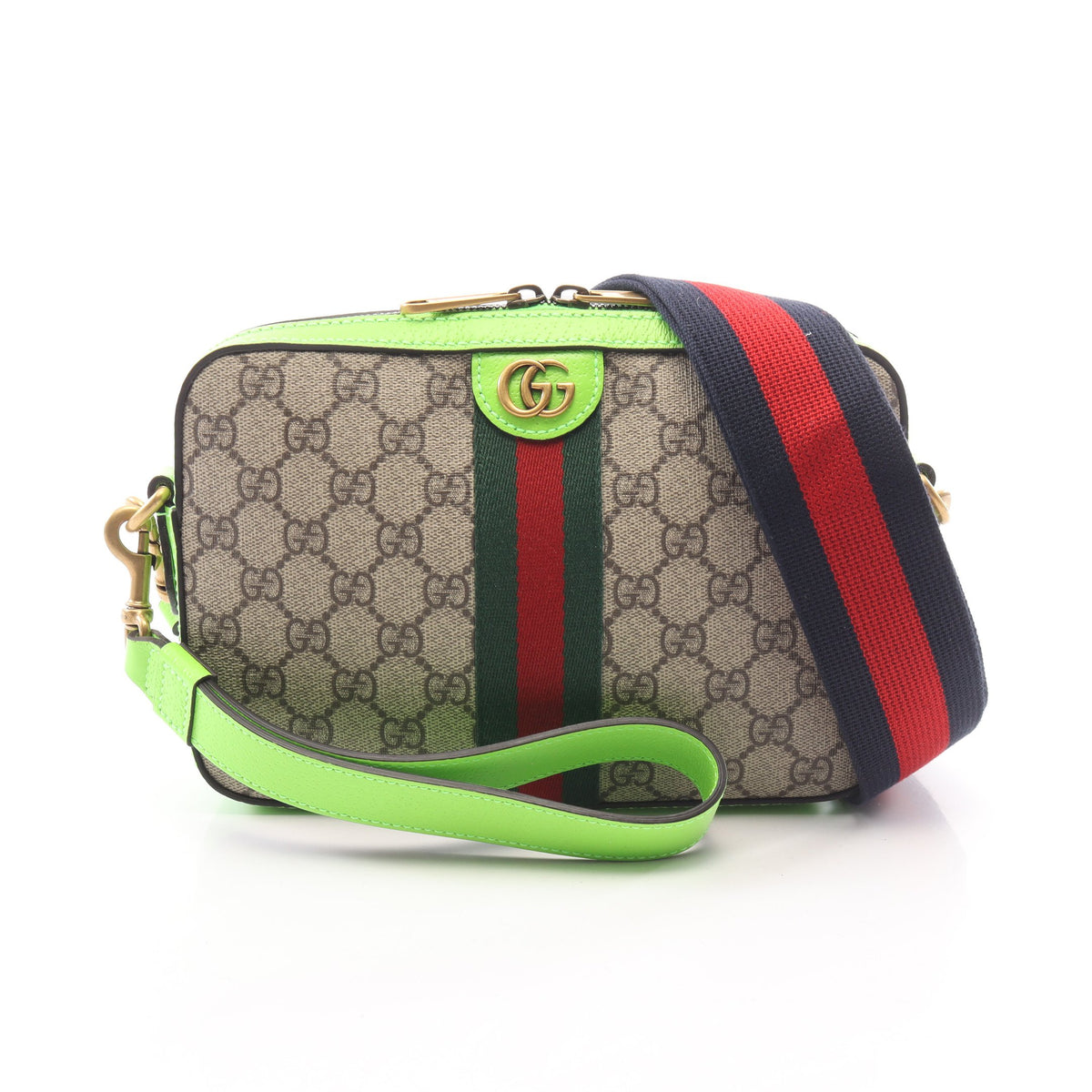 GGスプリーム シェリーライン ショルダーバッグ PVC レザー ベージュ イエローグリーン グッチ バッグ GUCCI