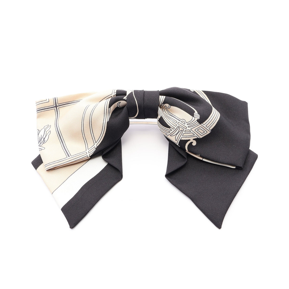 EX-LIBRIS リボン バレッタ シルク ベージュ ブラック エルメス アクセサリー HERMES