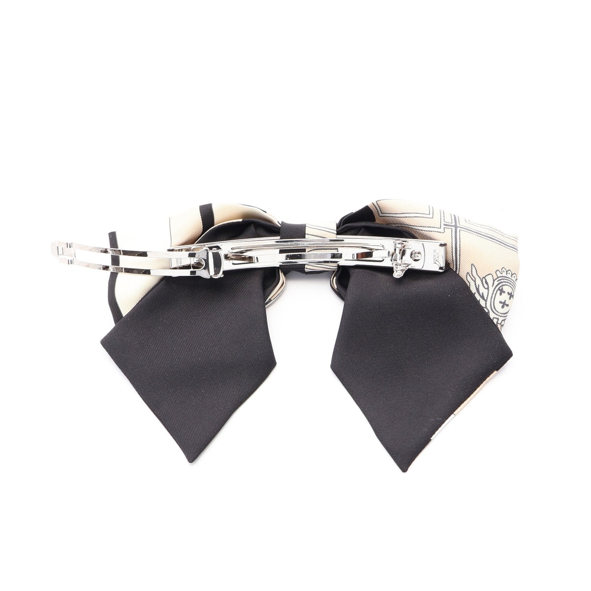 EX-LIBRIS リボン バレッタ シルク ベージュ ブラック エルメス アクセサリー HERMES