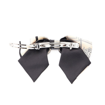 EX-LIBRIS リボン バレッタ シルク ベージュ ブラック エルメス アクセサリー HERMES