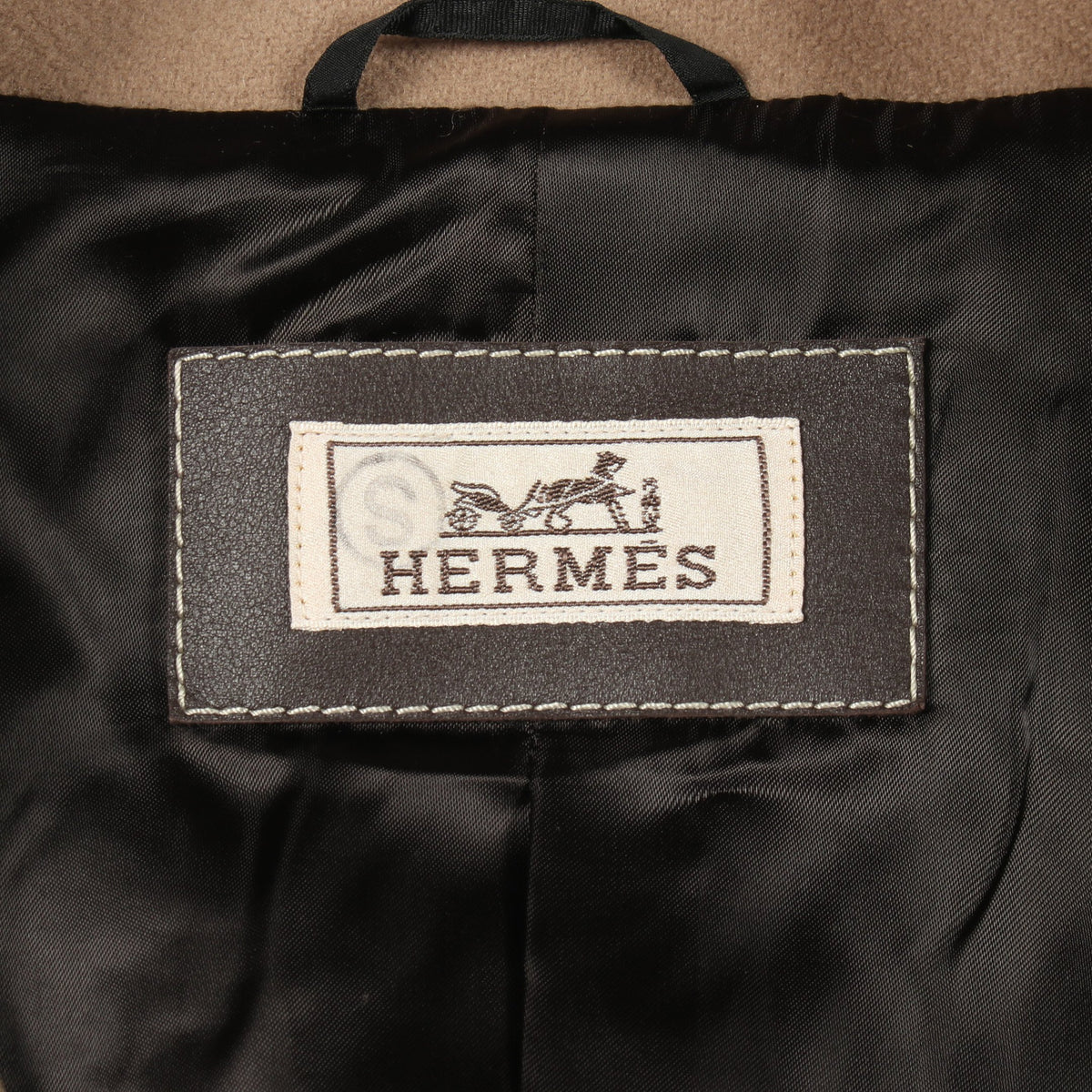切替 ピーコート ウール レザー ベージュ ダークブラウン エルメス アウター HERMES