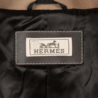 切替 ピーコート ウール レザー ベージュ ダークブラウン エルメス アウター HERMES