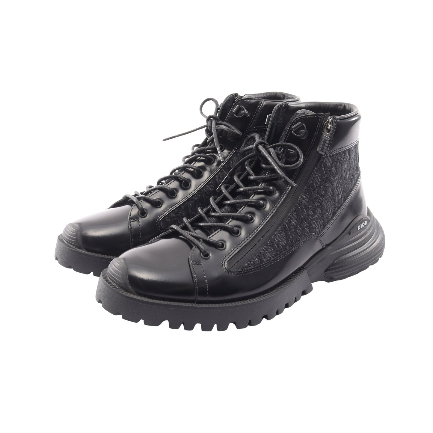 Dior Combat オブリーク ショート ブーツ レザー ファブリック ブラック ダークグレー ディオール