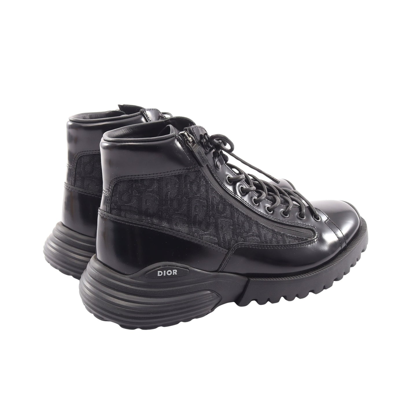 Dior Combat オブリーク ショート ブーツ レザー ファブリック ブラック ダークグレー ディオール