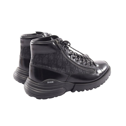 Dior Combat オブリーク ショート ブーツ レザー ファブリック ブラック ダークグレー ディオール