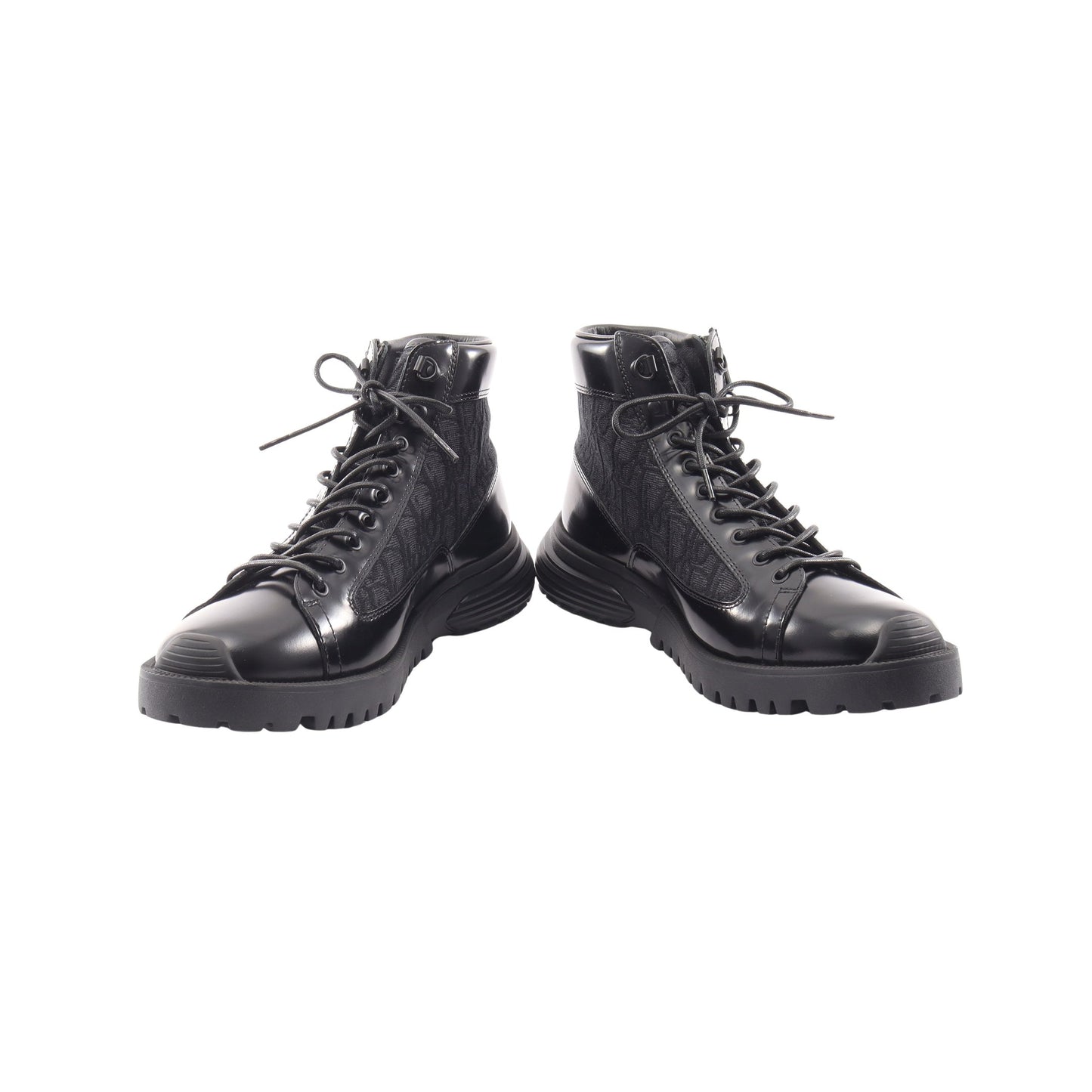 Dior Combat オブリーク ショート ブーツ レザー ファブリック ブラック ダークグレー ディオール