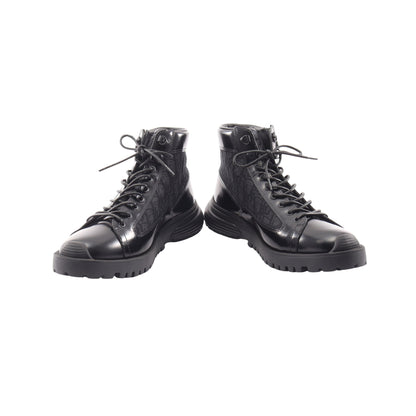 Dior Combat オブリーク ショート ブーツ レザー ファブリック ブラック ダークグレー ディオール