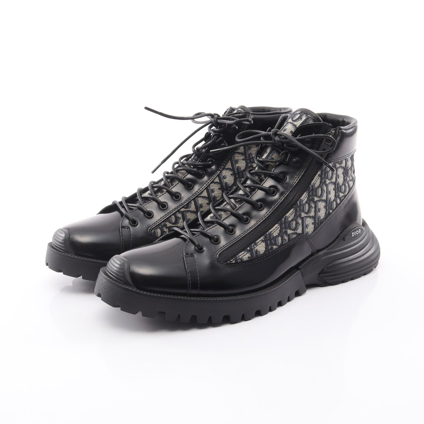 Dior Combat オブリーク ショート ブーツ レザー ファブリック ブラック ダークブルー マルチカラー ディオール