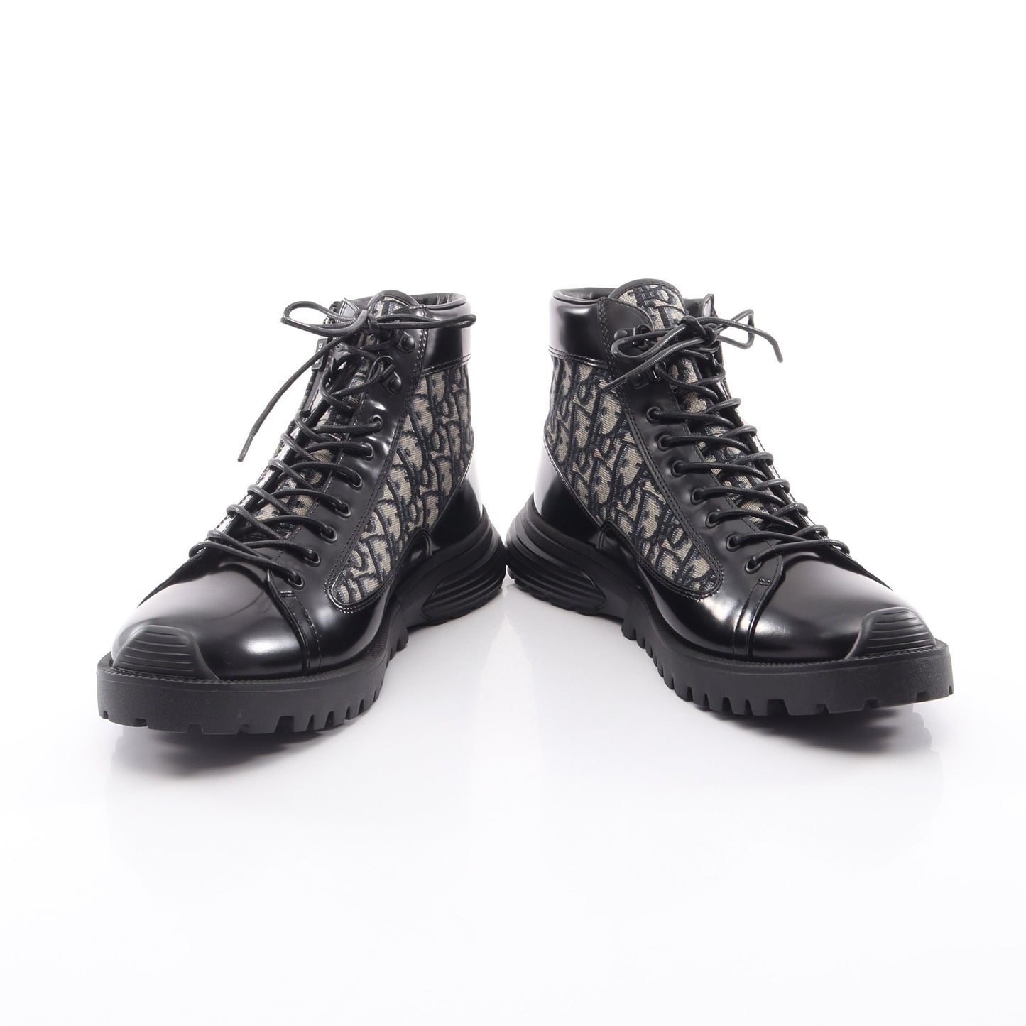 Dior Combat オブリーク ショート ブーツ レザー ファブリック ブラック ダークブルー マルチカラー ディオール