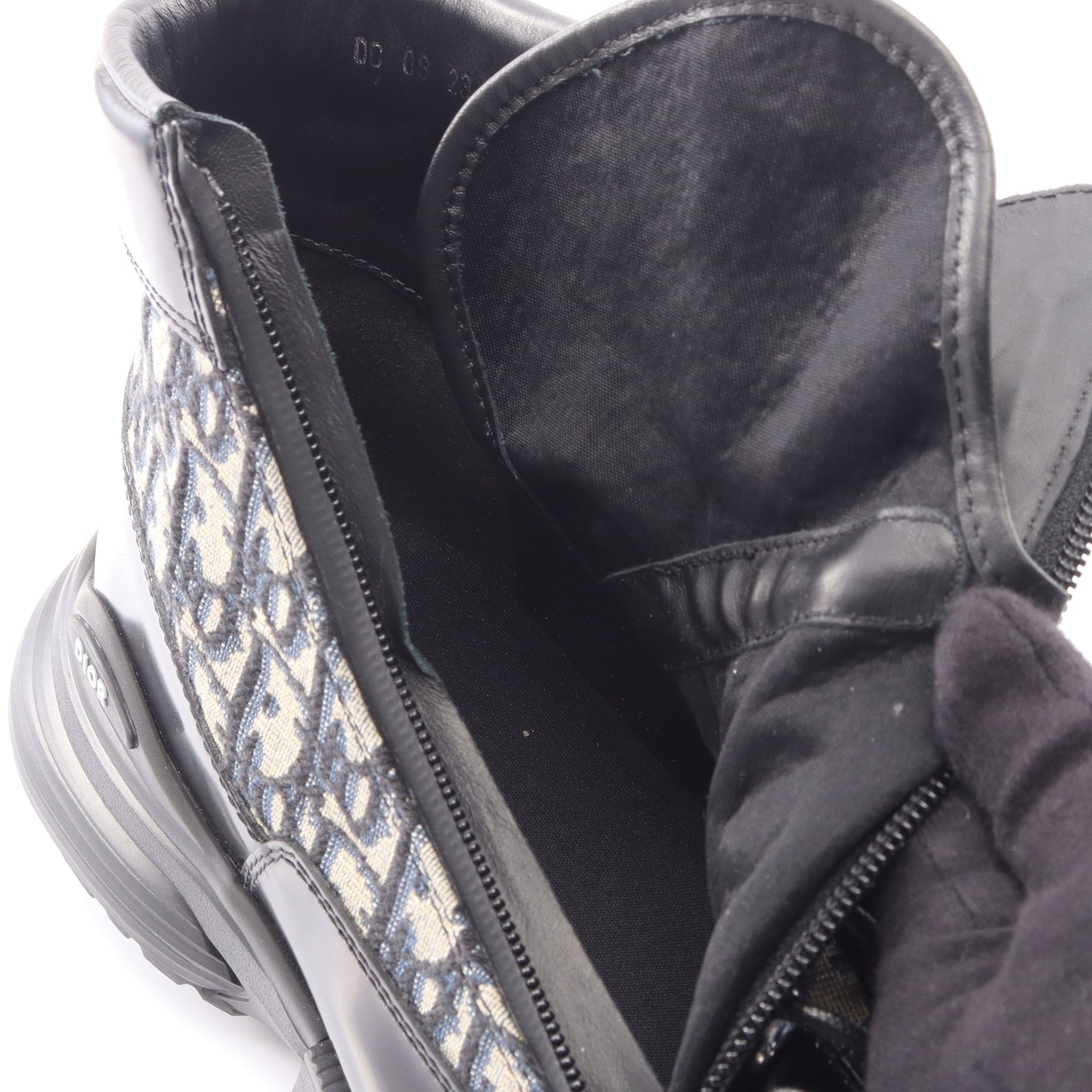 Dior Combat オブリーク ショート ブーツ レザー ファブリック ブラック ダークブルー マルチカラー ディオール
