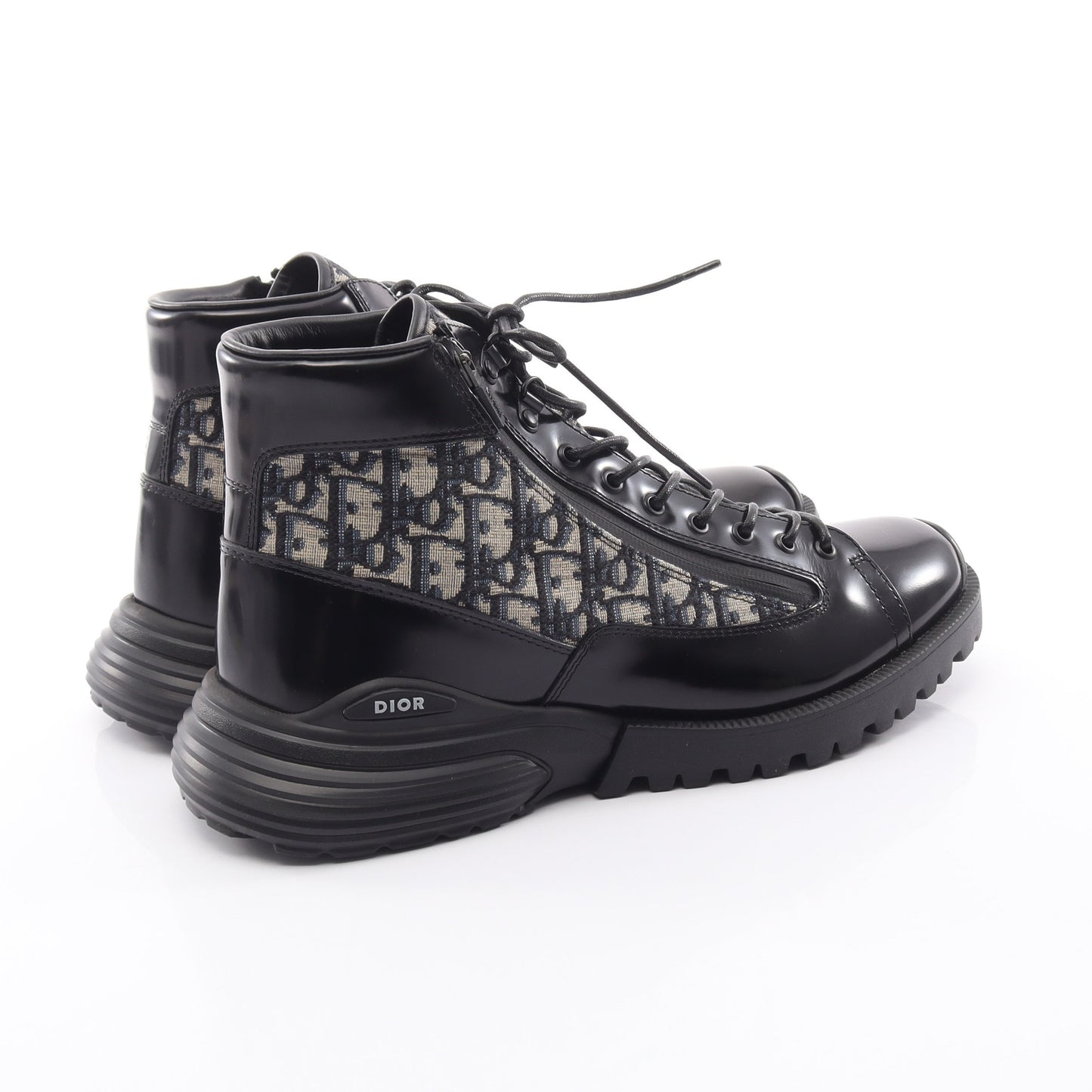 Dior Combat オブリーク ショート ブーツ レザー ファブリック ブラック ダークブルー マルチカラー ディオール
