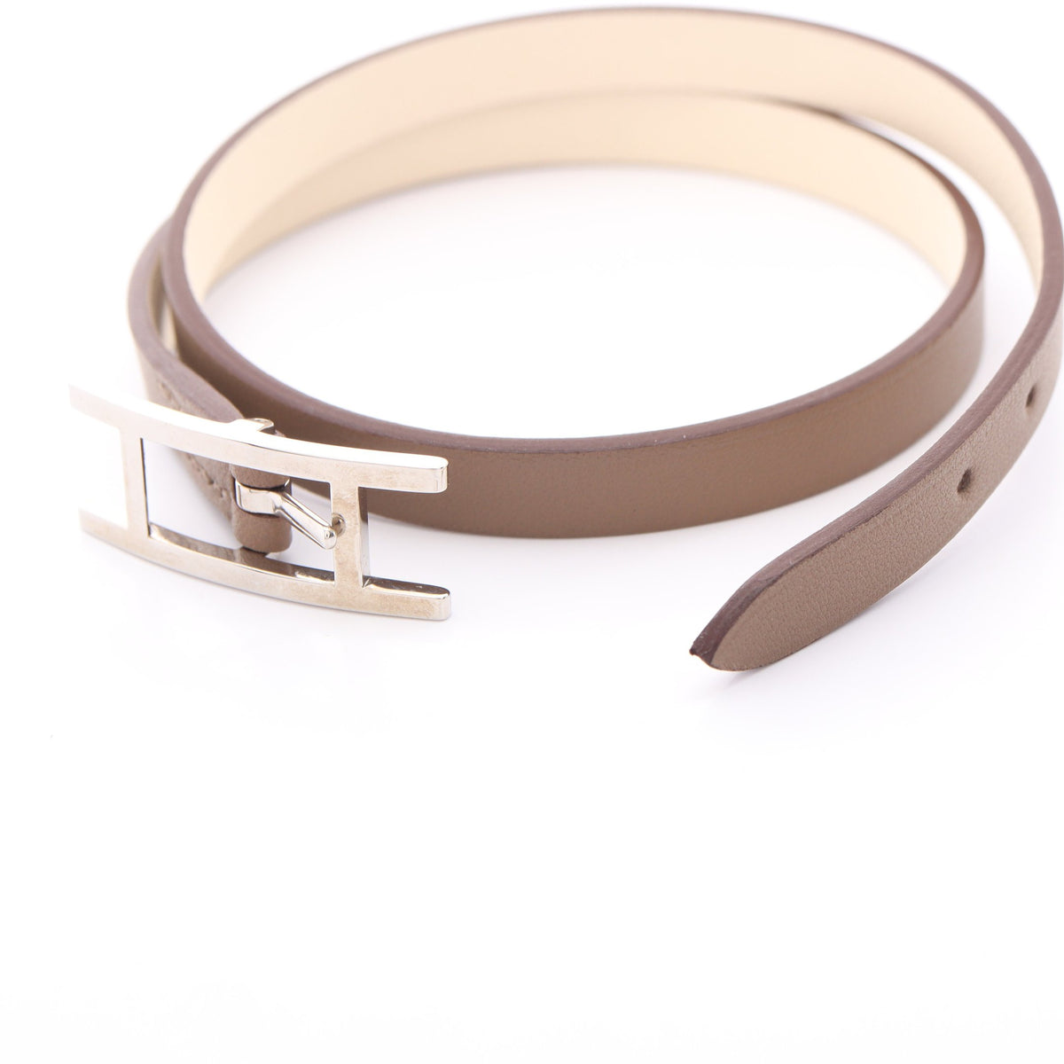 ビーアピ ドゥブルトゥール リバーシブル ブレスレット レザー グレーブラウン エルメス アクセサリー HERMES