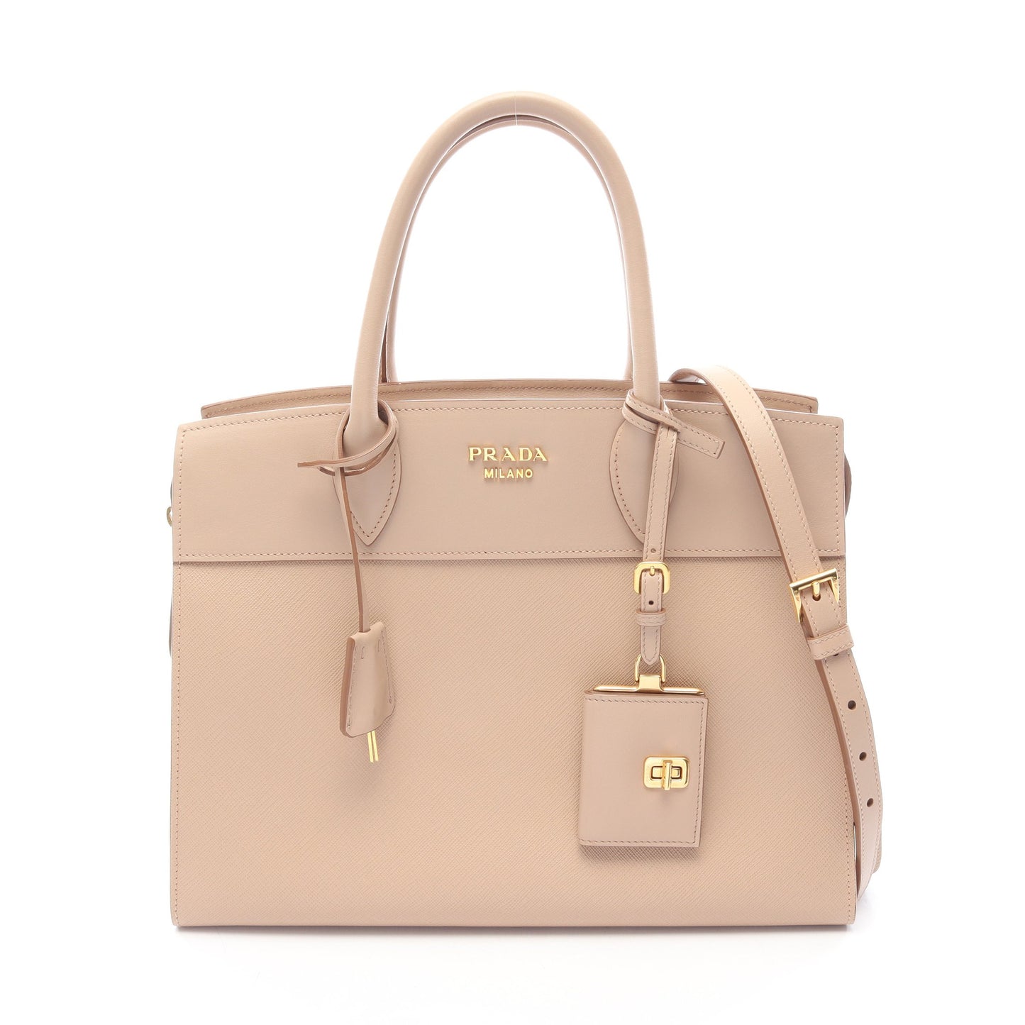 エスプラナード SAFFIANO + CITY C 2WAY ハンドバッグ レザー ベージュ プラダ
