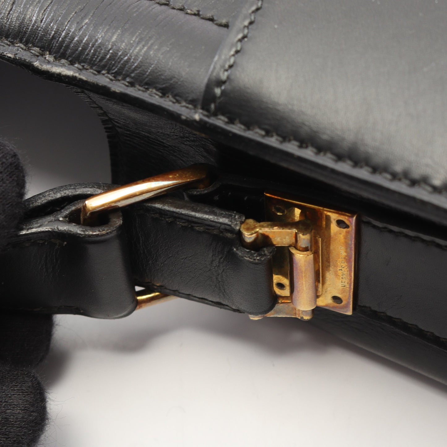 サック モト ハンドバッグ ボックスカーフ ブラック ゴールド金具 ○C刻印 エルメス