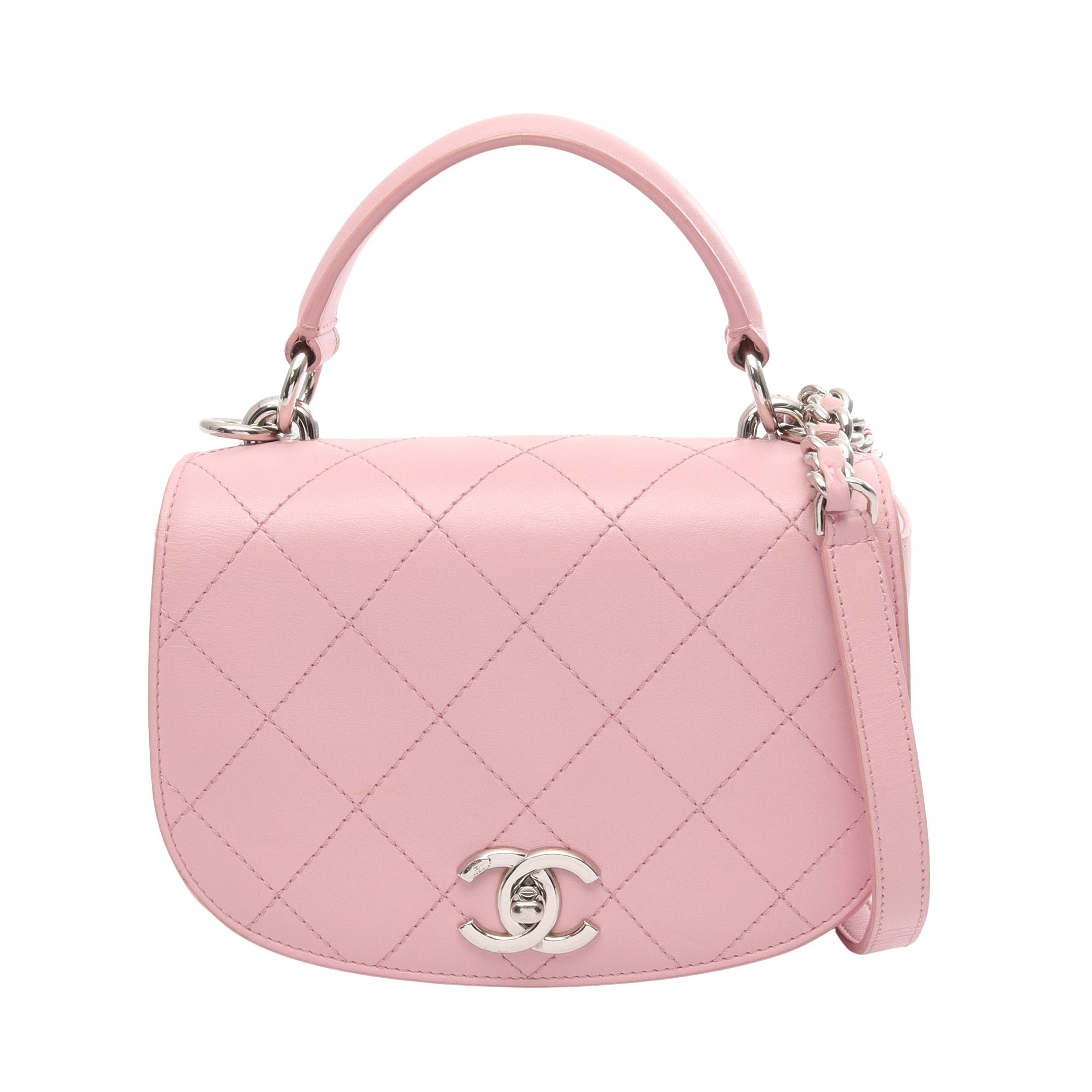 CHANEL マトラッセ チェーンショルダーバッグ ピンク マトラッセ トップハンドル 2WAY チェーンショルダーバッグ レザー