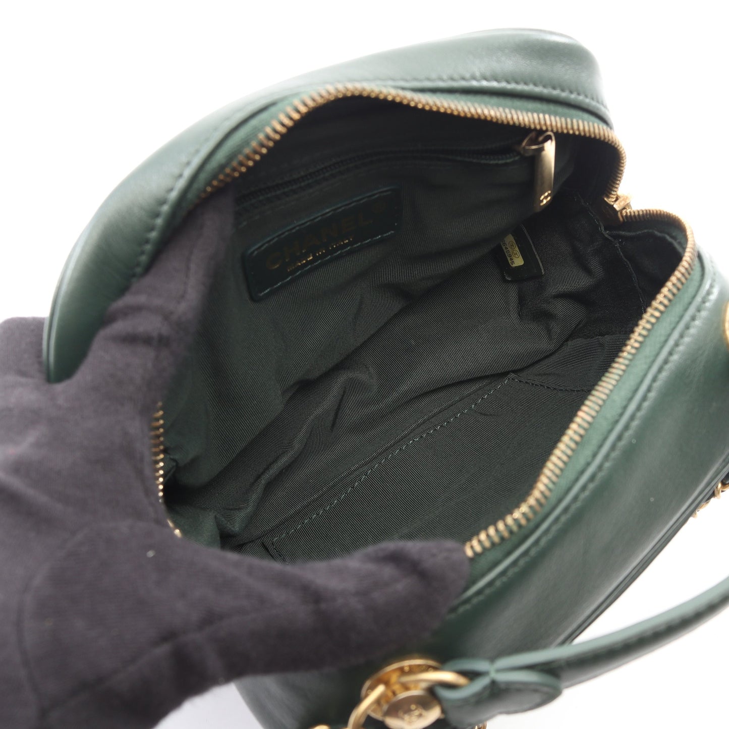 マトラッセ トップハンドル 2WAY チェーンショルダーバッグ レザー ダークグリーン ゴールド金具 シャネル