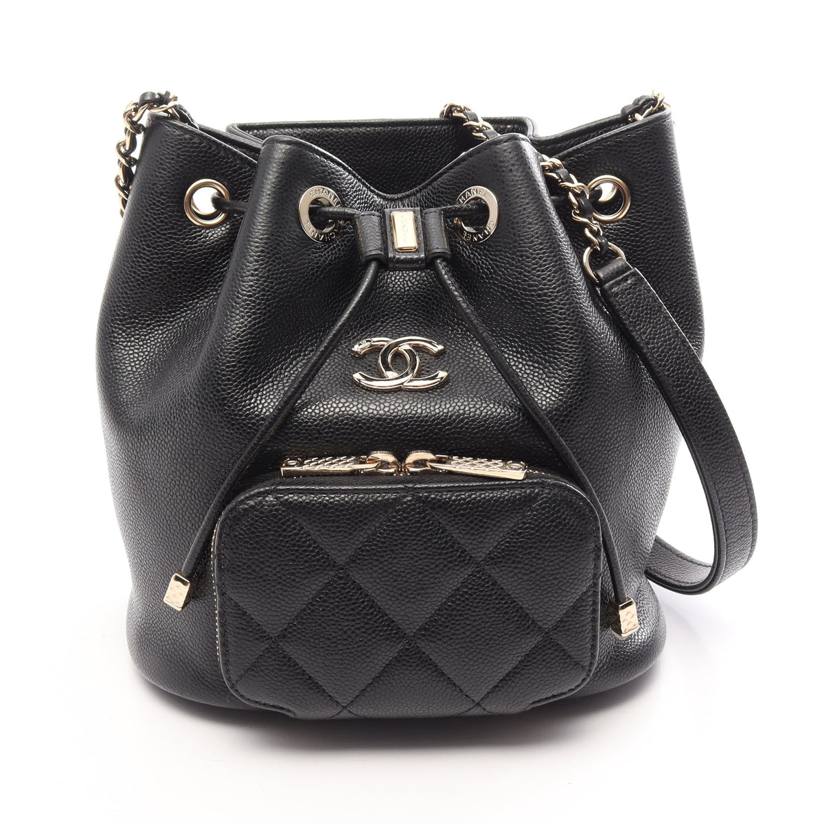 マトラッセ バケットバッグ ショルダーバッグ キャビアスキン ブラック ゴールド金具 シャネル バッグ CHANEL