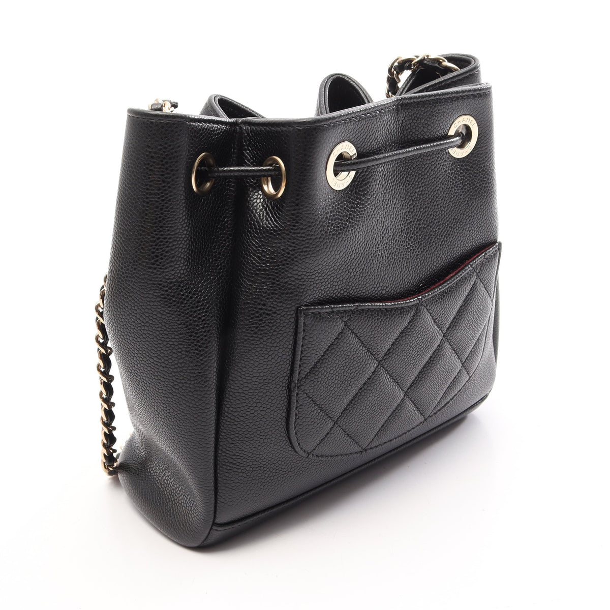 マトラッセ バケットバッグ ショルダーバッグ キャビアスキン ブラック ゴールド金具 シャネル バッグ CHANEL