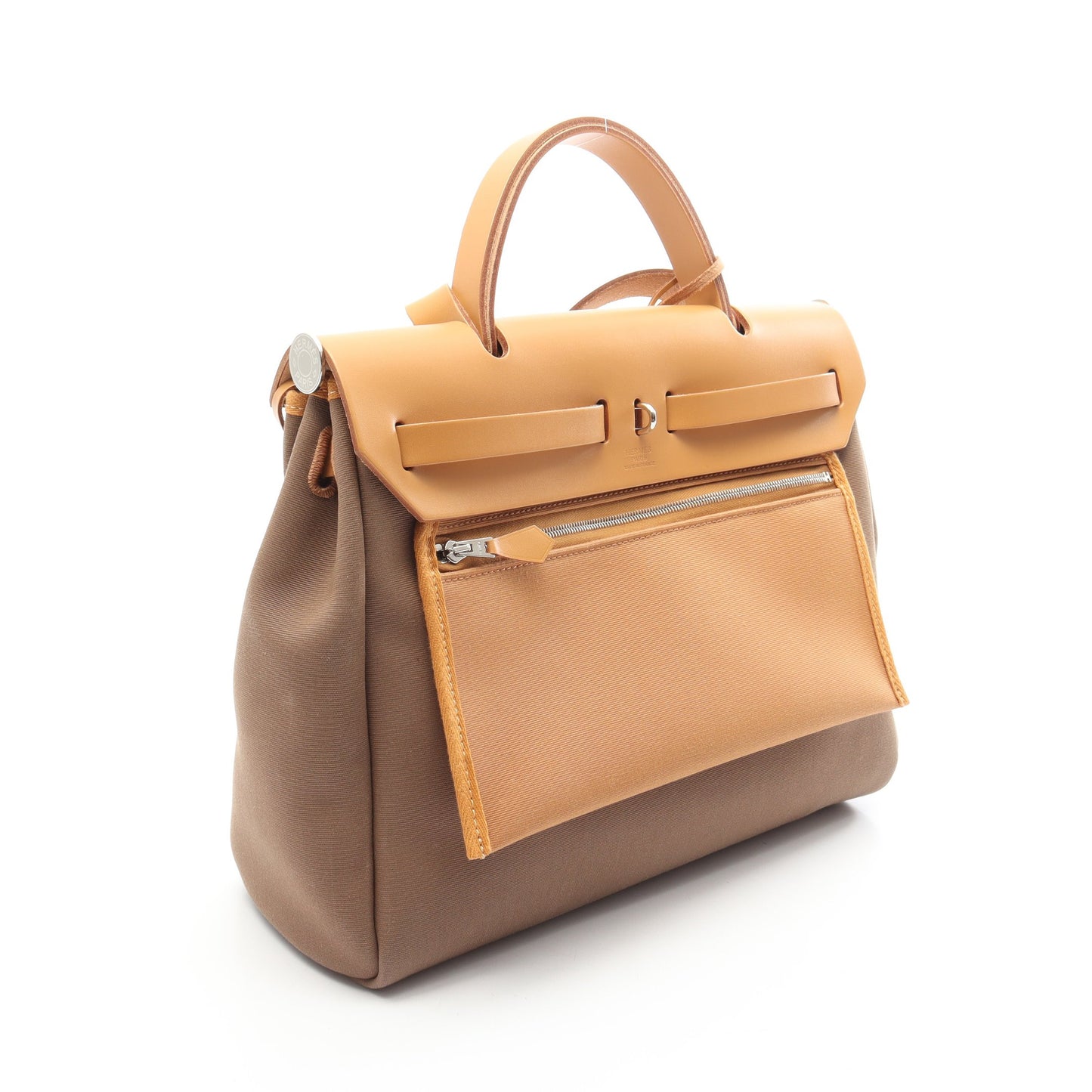エールバッグジップPM エトゥープ ナチュラル 2WAY ハンドバッグ トワルオフィシエ ヴァッシュハンター グレーブラウン ライトブラウン シルバー金具 U刻印 エルメス