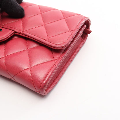 マトラッセ 二つ折り財布 ラムスキン ピンク シルバー金具 シャネル