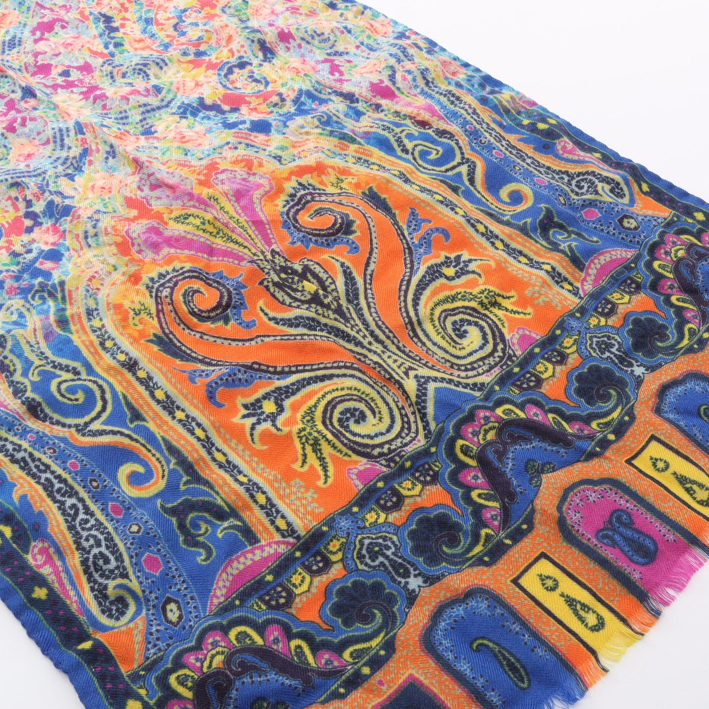 総柄 スカーフ カシミヤ シルク ブルー マルチカラー エトロ 財布・小物 ETRO