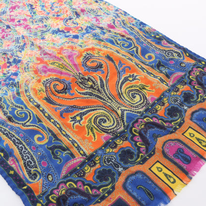 総柄 スカーフ カシミヤ シルク ブルー マルチカラー エトロ 財布・小物 ETRO