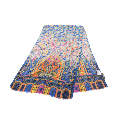 総柄 スカーフ カシミヤ シルク ブルー マルチカラー エトロ 財布・小物 ETRO