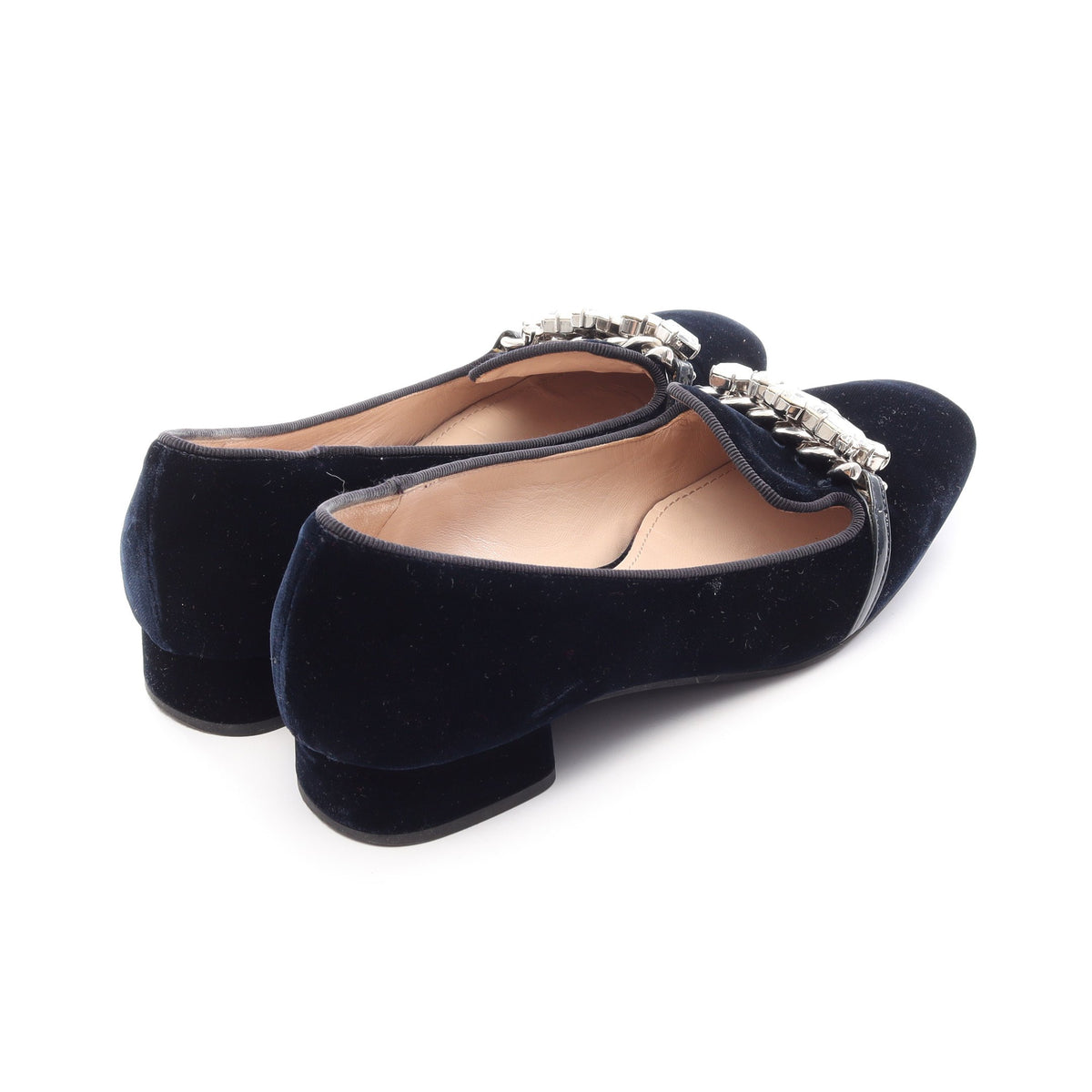 ビジュー フラットシューズ ベルベット ダークネイビー ミュウミュウ シューズ miu miu