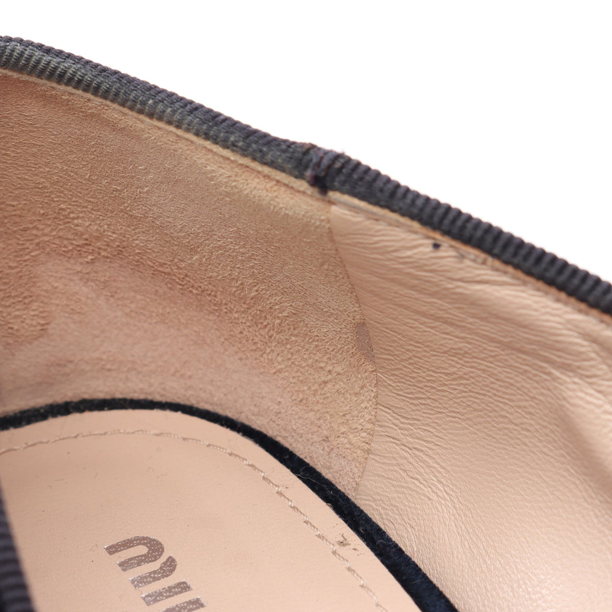 ビジュー フラットシューズ ベルベット ダークネイビー ミュウミュウ シューズ miu miu
