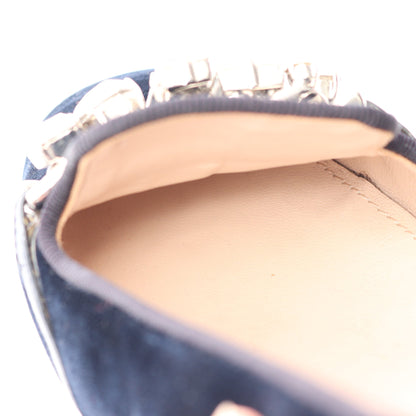 ビジュー フラットシューズ ベルベット ダークネイビー ミュウミュウ シューズ miu miu
