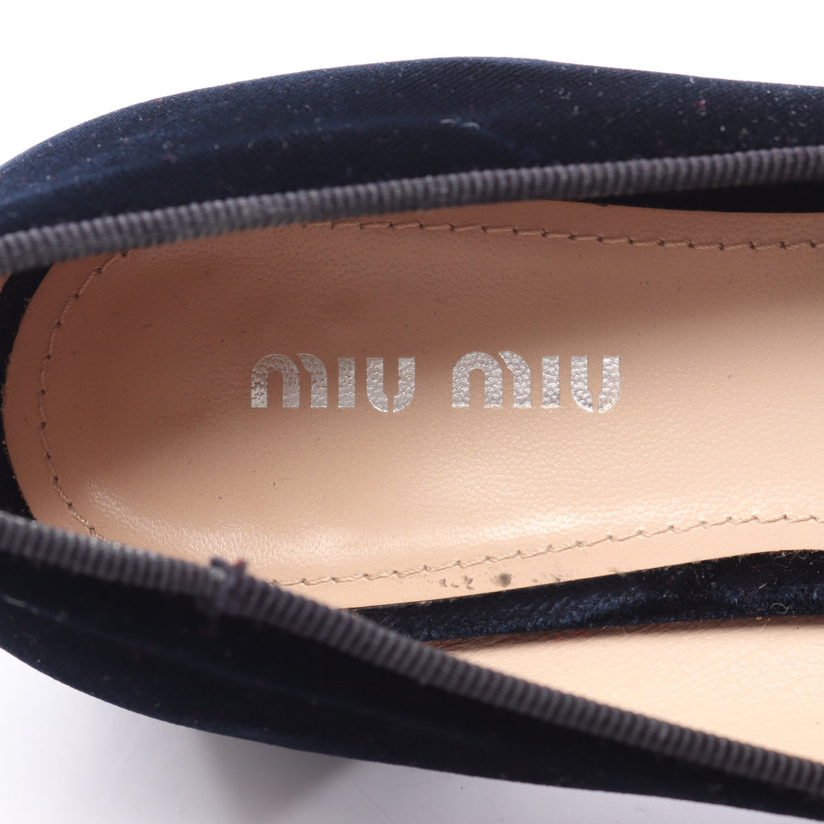 ビジュー フラットシューズ ベルベット ダークネイビー ミュウミュウ シューズ miu miu