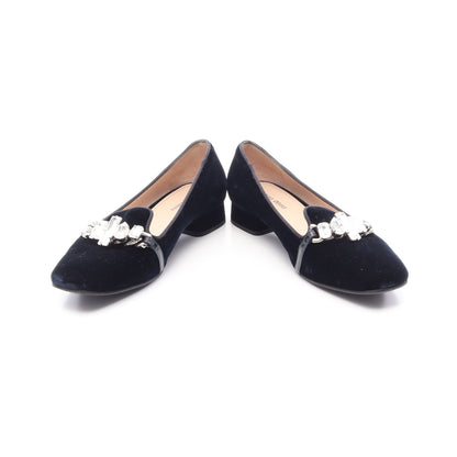 ビジュー フラットシューズ ベルベット ダークネイビー ミュウミュウ シューズ miu miu