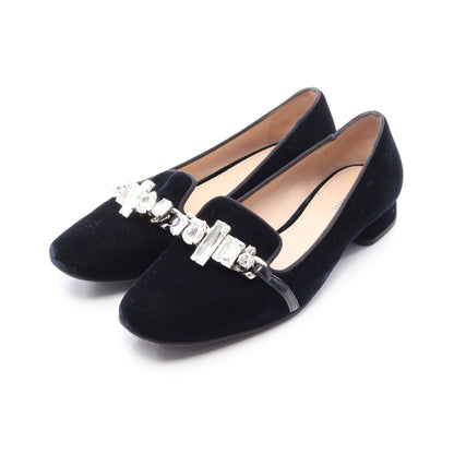 ビジュー フラットシューズ ベルベット ダークネイビー ミュウミュウ シューズ miu miu