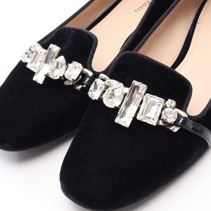 ビジュー フラットシューズ ベルベット ダークネイビー ミュウミュウ シューズ miu miu