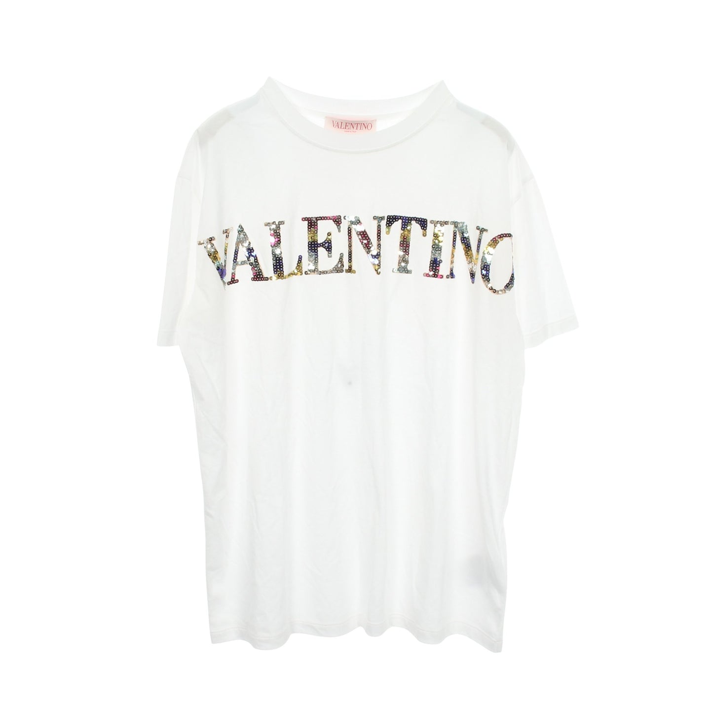 ロゴ スパンコール 半袖Tシャツ コットン ホワイト ヴァレンティノ