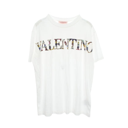ロゴ スパンコール 半袖Tシャツ コットン ホワイト ヴァレンティノ