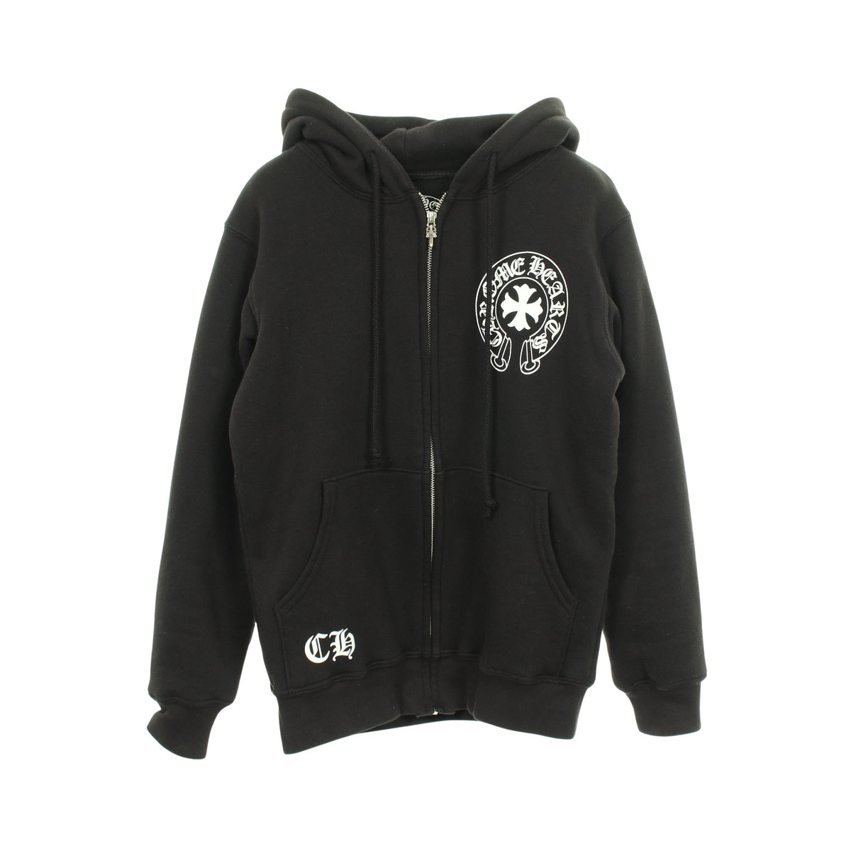 ホースシュー メッセージプリント サーマルライニング ジップアップパーカー コットン ブラック クロムハーツ トップス Chrome Hearts