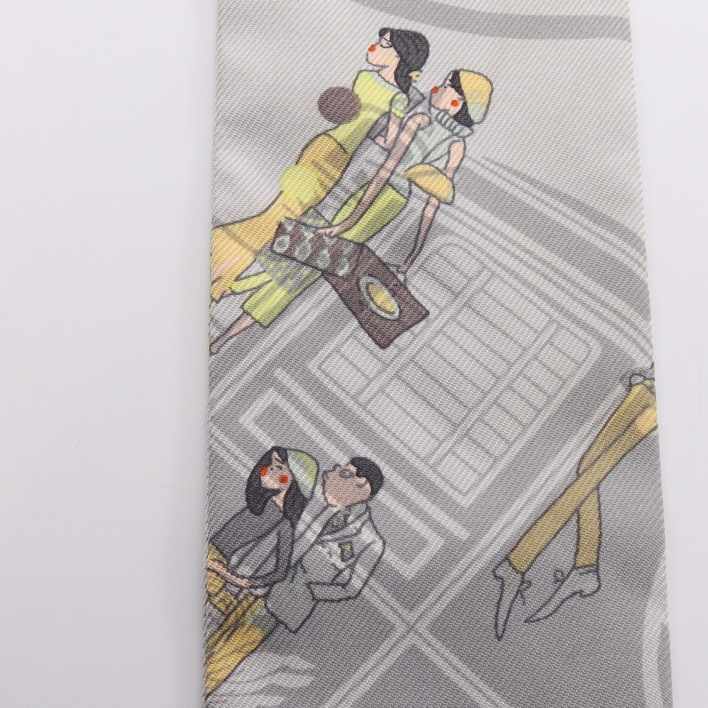ツイリー EX-LIBRIS LES PARISIENNE リボン スカーフ シルク グレー イエロー マルチカラー エルメス