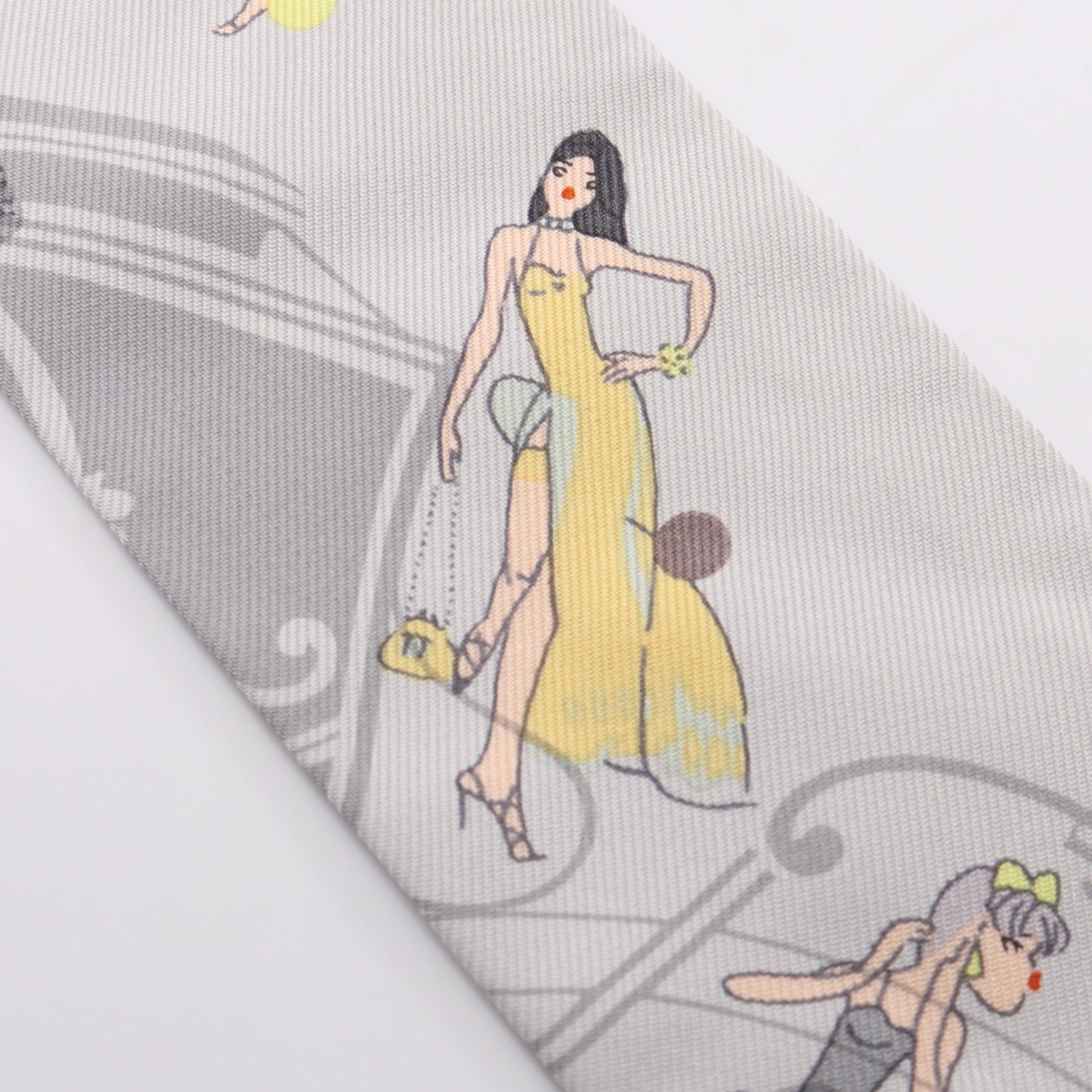 ツイリー EX-LIBRIS LES PARISIENNE リボン スカーフ シルク グレー イエロー マルチカラー エルメス