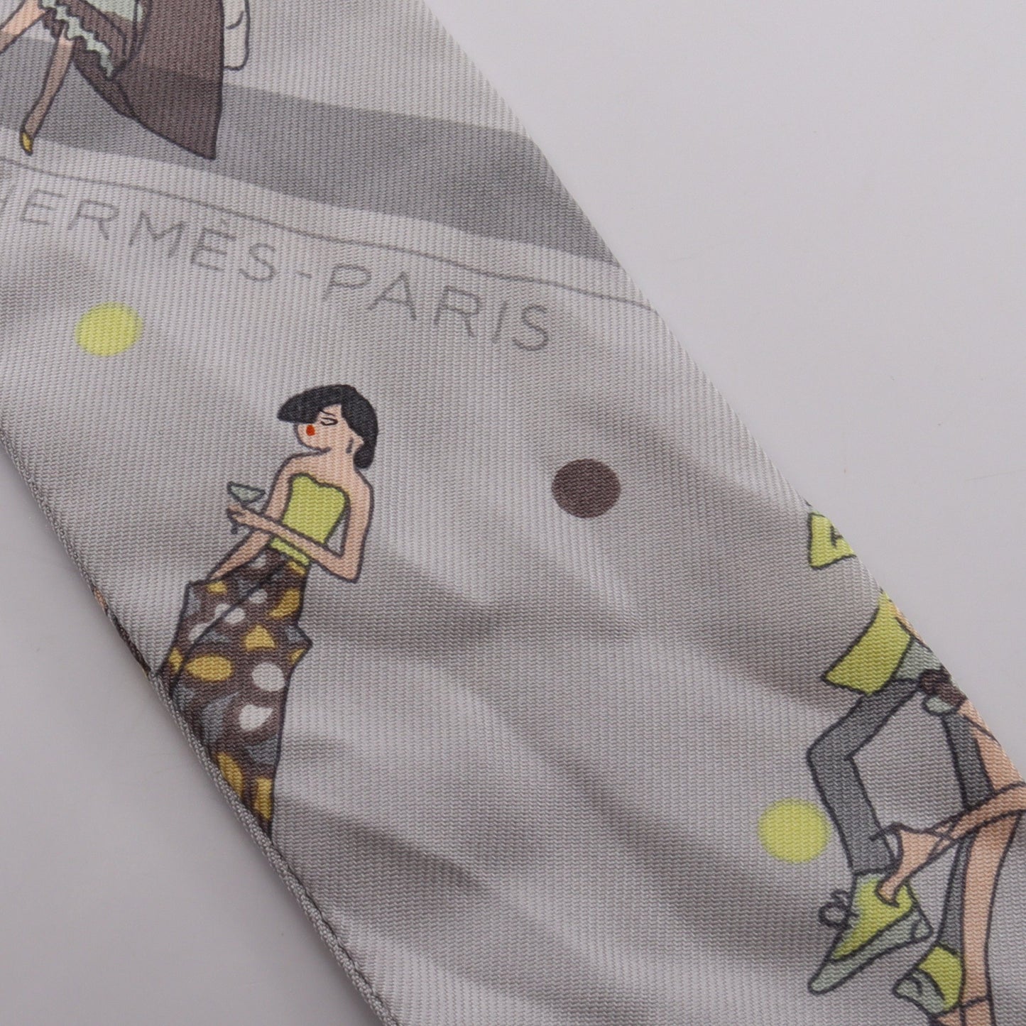 ツイリー EX-LIBRIS LES PARISIENNE リボン スカーフ シルク グレー イエロー マルチカラー エルメス