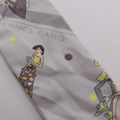 ツイリー EX-LIBRIS LES PARISIENNE リボン スカーフ シルク グレー イエロー マルチカラー エルメス