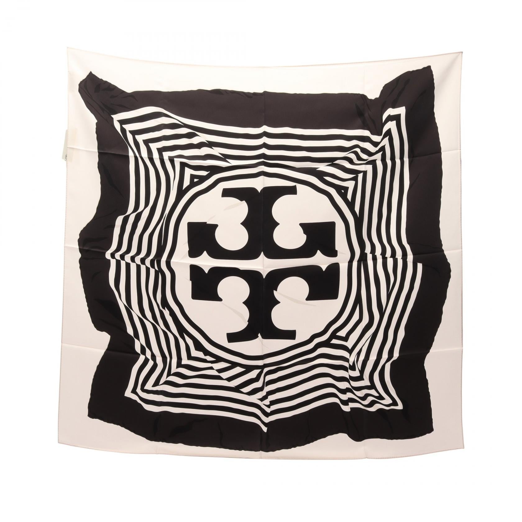 Warped Logo Silk Square スカーフ シルク ピンク ブラック トリーバーチ 財布・小物 TORY BURCH