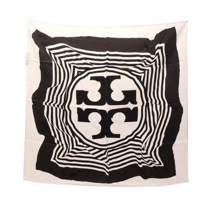 Warped Logo Silk Square スカーフ シルク ピンク ブラック トリーバーチ 財布・小物 TORY BURCH